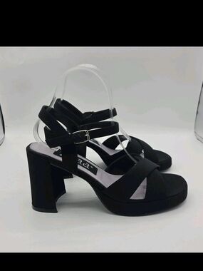 Vintage Y2K Mudd Shalee Black Platform Sandal Block Heel Shoe 8.5